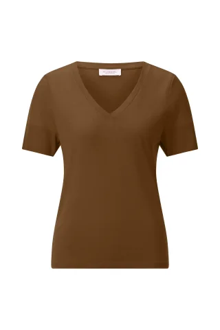 Rich & Royal - T Fineknit V-Neck Shirt coconut bark - Gr. - S