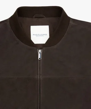 Profuomo - Dunkelbraune Suede Bomberjacke Dunkelbraun - Gr. - 54