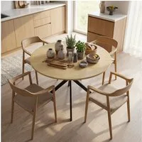 HOMCOM Esstisch Küchentisch im Industriestil mit Stahlbeinen für 4 Personen (für Esszimmer, Küche, Wohnzimmer, 1-St., rund, 100 x 100 x 75 cm), Eiche