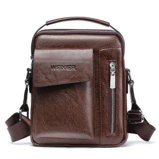WEIXIER Men's Crossbody Bag PU Leather Hand Bag for Men Messenger Bags Waterproof Backpacks Business Casual Single Shoul
