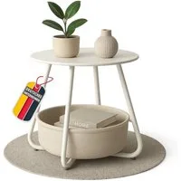 Coemo Wohnzimmertisch KOSI, Weiß Metallgestell Couchtisch mit Aufbewahrungskorb Canvas
