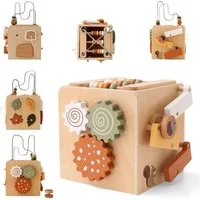 CLTYQ Motorikwürfel Montessori Motorikwürfel holzspielzeug, Interaktiver Holz-Spielwürfel, 6 in 1 Lernspielzeug, Förderung Motorik und Lernentwicklung