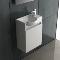 Alpenberger Badezimmer-Set Vormontiert, Waschtisch mit Unterschrank, Waschbeckenunterschrank Weiß, (Komplett-Set, 2-St., Badmöbel Set bestehend aus Waschbecken und Unterschrank), Badschrank mit Softclose Funktion, Waschplatz fürs Bad & Gäste WC