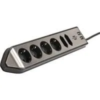 estilo Eck-Steckdosenleiste 6-fach schwarz/edelstahl, 2 Meter, 2x USB
