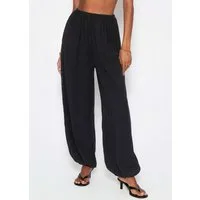 SASSYCLASSY Stoffhose Ballonhose mit Spitzeneinsätzen für Damen Lockere Hose mit elastischem Bund und Gummizug am Saum