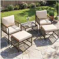 COSTWAY Gartenlounge-Set, (5-tlg), Gartenmöbel mit 2 Sessel, Ottomane, Tisch