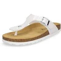 MIDS MIA Damen Pantolette weiß Glitzer, Zehentrenner mit Lederfußbett, Schnalle und Korksohle