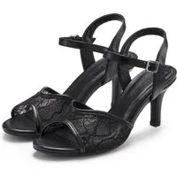 LASCANA Mid-Heel-Sandalette, Sandale, offener Schuh, Sommerschuh, Sandalette NEU mit floralem Design und Spitzeneinsatz VEGAN