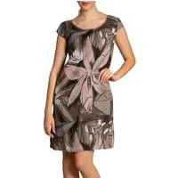 Caspar Sommerkleid SKL035 knielanges elegantes Damen Leinenkleid mit Blüten Print Luftig leicht, figurumspielende Form, mit seitlichem Jersey-Einsatz