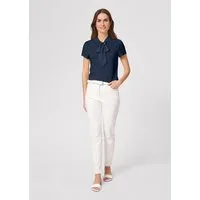 MADELEINE Kurzarmshirt Kurzarmoberteil mit Schluppe Schickes Blusenshirt mit V-Ausschnitt und Glanzbändern
