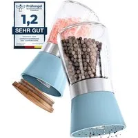 Hannah's Homebrand Salz-/Pfeffermühle mit individueller Einstellung grob bis fein Manuell, (2 Stück), Robuste Salzmühle und Pfeffermühle 14 cm
