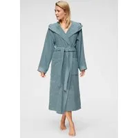 OTTO home Damenbademantel Livia, ideal für Sauna & Spa, Hotelbademantel, Langform, Walkfrottee, Kapuze, Gürtel, gemusterter Bordüre, langer Bademantel Damen, 100% Baumwolle, XS-2XL