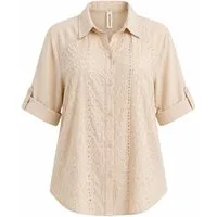 Mississhop Hemdbluse Damen 100 % Baumwolle Hemdbluse mit Lochstickerei – Gr. (36–42)