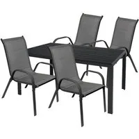 Mojawo Essgruppe Gartengarnitur Sitzgarnitur 5-teilig L125xB70cm Non-Wood Anthrazit