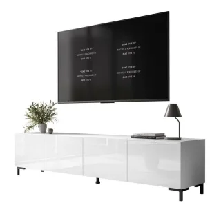 Lookway Tv-Lowboard, Weiß Hochglanz, Schwarz, Kunststoff, Uni, Rechteckig, 200x45x40 cm, Wohnzimmer, Wohnwände, Lowboards, Lowboards stehend