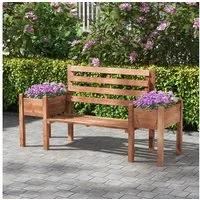 Outsunny Bank Gartenbank, 2-Sitzer Sitzbank mit Blumenkasten (Balkonbank, 1-St., Holzbank), bis 240 kg Belastbar, 184 x 59 x 95 cm, Dunkelbraun