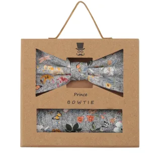 prince bowtie - Set Fliege+Tuch flower m-grau - Gr. - OS