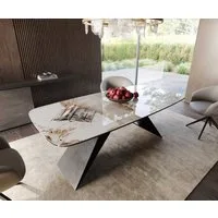 DELIFE Esstisch Edge, Boot Keramik Minas Melange Weiß-Beige 200x100 V-Gestell Flachstahl Sch