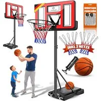 KESSER Basketballkorb 160-210cm Basketballständer Set mit Basketball, Pumpe & 2 Ersatznetzen, In- & Outdoor Basketballanlage mit Rollen für Kinder & Erwachsene