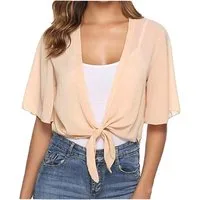 Zaewry Bolero Damen-Bolero aus Chiffon,Fließend,luftig,Halbärmel, Chiffon Coverup Damen Chiffon Bolero Elegant Leicht Kurze Schulterjacke