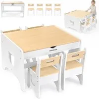 Mamabrum Kinderstuhl Mamabrum Kindertisch Set mit 4 Stühlen Holz weiß