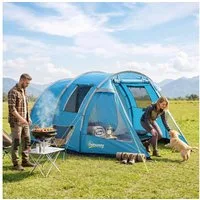 Outsunny Kuppelzelt Familienzelt mit Tür Fenster, Packtasche, Zelt, Personen: 4 (Festivalzelt, 1 tlg., Familienzelt), 2000 mm Wassersäule, für Trekking, Blau