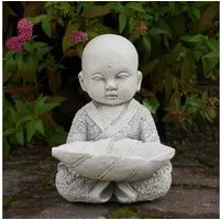 gartendekoparadies.de Gartenfigur Mönch mit Schale, Steinfigur, H. 22 cm, 4 kg, Frostsicher