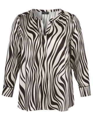 VIA APPIA DUE - Bluse V-Ausschnitt 1/1 Arm Druck creme/kaffee - Gr. - 52