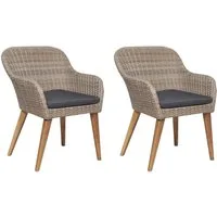 vidaXL Gartenstuhl Gartenstühle mit Polstern 2 Stk. Poly Rattan Braun (1 St)