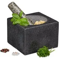 relaxdays Mörser Eckiger Mörser mit Stößel aus Granit
