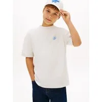 Tommy Hilfiger T-Shirt TH SCRIPT JERSEY TWILL T-SHIRT Kinder bis 16 Jahre, Rundhals, bestickt