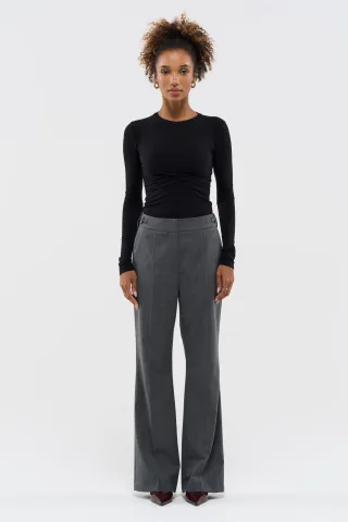 BENU Damen Graue Hose mit Zwei Knöpfen