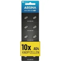 ABSINA AG4 LR66 Knopfzelle 10er Pack - 1,5V Alkaline Knopfzellen Knopfzelle, AG4 (1,5 V, 1 St), Temperaturfest von -10°C bis +50°C, langlebig, auslaufsicher