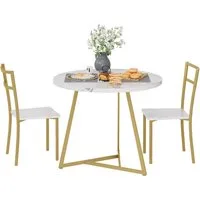 GarveeMore Essgruppe Esstisch mit 2 Stühlen,für Küche & Esszimmer, Runder Esstisch mit 2 Gepolsterter Sitz für kleinen Raum