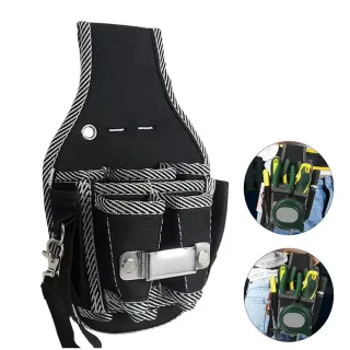 9 Pocket Electrician Tool Bag 600D Nylon Fabric Waist-Hanging Reinforced Edges Versatile Utility Pouch for Professionals