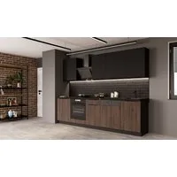 Küchen-Preisbombe Küchenzeile MONZA + SIENA BASIC 280 Küchenblock Küche Einbauküche Nussbaum Schwarz