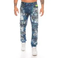 Cipo & Baxx Slim-fit-Jeans Herren Jeans Hose mit ausgefallenem Graffiti Design Aufwendige Verarbeitung mit Nieten und neongrünen Details