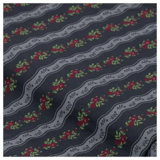 Baumwoll-Trachtenstoff "Ranken & Rosen", schwarz-color