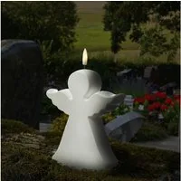 MARELIDA LED-Kerze Engel Gartenfigur Grabdeko 3D Flamme 18cm Timer Batterie f. Außen weiß