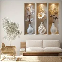 MOPUEA Wandsticker Wandtattoo Wandaufkleber 3 Stück mit Vasen- und Blumenmotiven (3D Wanddekoration moderne Vasenbilder wasserdichte Wandkunstaufkleber), für Wohnzimmer Schlafzimmer Badezimmer Küche Büro Dekor