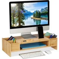 relaxdays Monitorständer Bambus Monitorständer mit Fächern, (1-tlg)