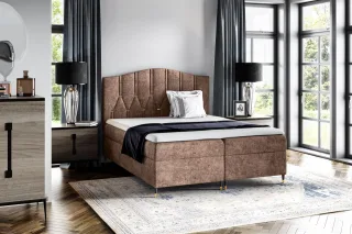 Boxspringbett Schlafzimmerbett SELIM 180x200cm in Stoff Touch Me Braun