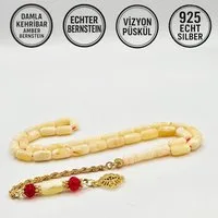 M-Punkt24 Kettenanhänger Tesbih Damla Kehribar Bernstein 9 Gr Rosary Prayerbeads Gebeteskette (inkl. Etui), 925 Sterling Silber, Bernstein, Kehribar, Damla