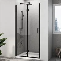 Hopibath Dusch-Falttür Duschtür Schwarz faltbar Duschwand für dusche 5mm NANO Glas, 100x195 cm, Sicherheitsglas, (Nischentür Scharniertür, B:120/100/90cm, H:195cm) mit Alu-Bodenleiste, Magnetverschluss
