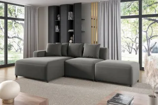 Ecksofa Designersofa MEGAN XS inkl. Hocker Stoff Salvador Grau Ottomane Links