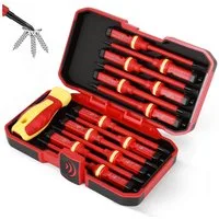 BlingBin Schraubendreher 13 Stücke VDE Isolierte Schraubendreher Set, (1er Set, 13 St., 12pcs Schraubendreherköpfen + 1 x Schutzhülle), für Spannungen bis 1000V, Schraubendreher Köpfen, Flachen Kreuzschlitz