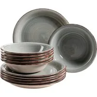 OTTO home Tafelservice Teller Set, Geschirr-Set Bell Tempo (12-tlg), 6 Personen, Keramik, rustikale Holzoptik mit Spiraldekor, 12 Teile, für 6 Personen