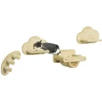 PawHut Katzen-Kletterwand 4-teiliges Set, 3-stufige Sprossenleiter, Hängematte, Plüsch, Beige, Mit Plattformen