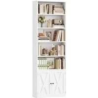 Homfa Bücherregal Standregal Büroregal Bücherschrank, mit 5 offenen Fächern und 2 Türen, verstellbares Regal, 60x23,5x209cm