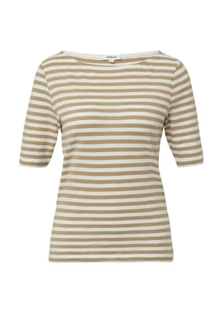 s.Oliver Red Label - Gestreiftes T-Shirt im Slim Fit mit Flammgarnstruktur braun - Gr. - 34